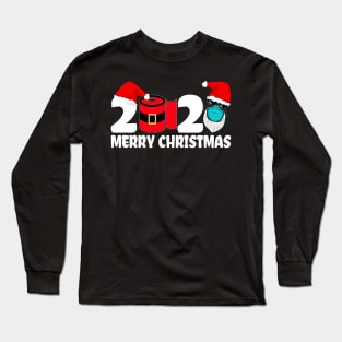 Merry Christmas 2020 Quarantine Xmas Santa Face Mask Gifts Long Sleeve T-Shirt